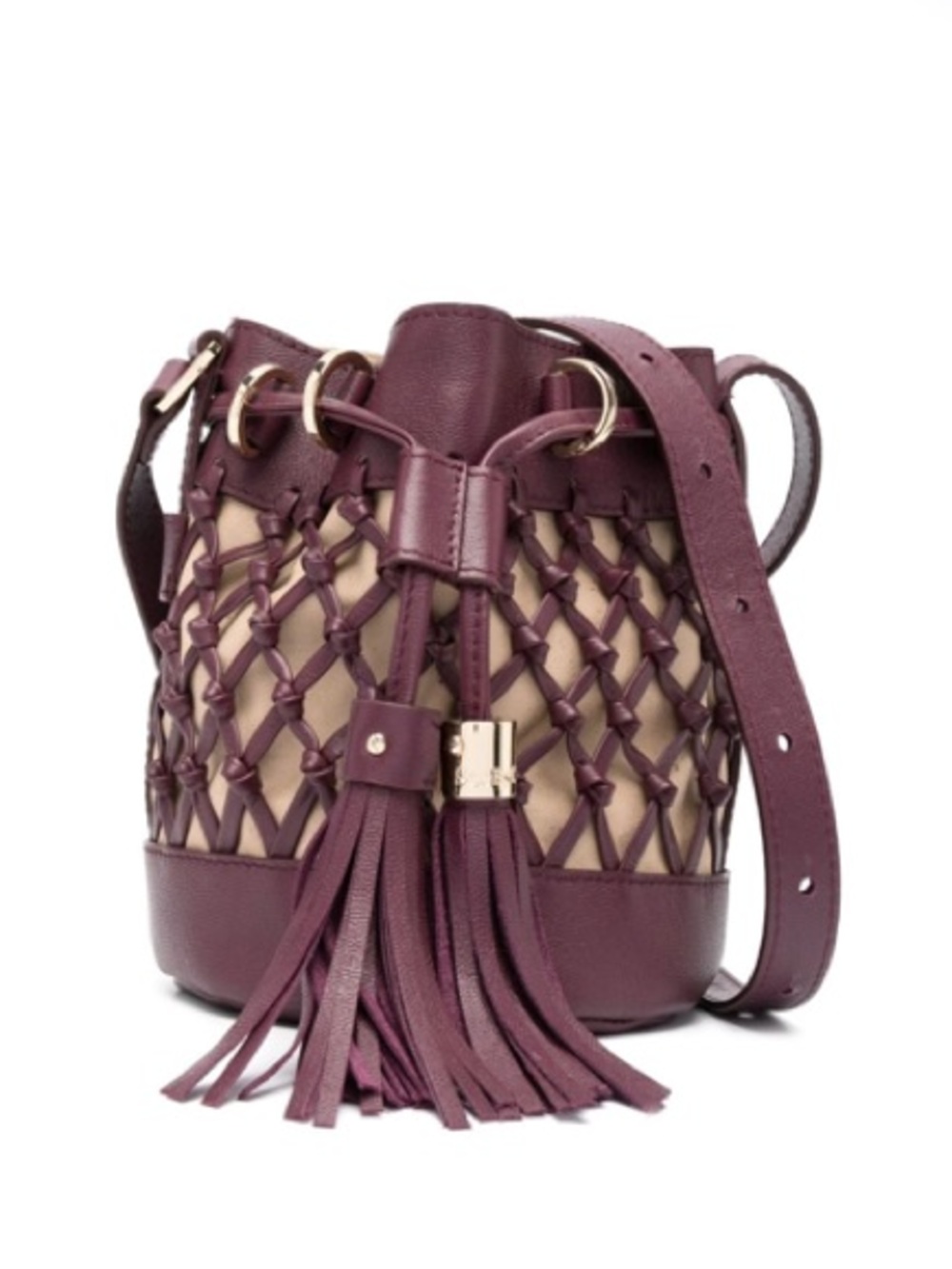 CHLOE Woven Tassel Bucket Bag - Plum